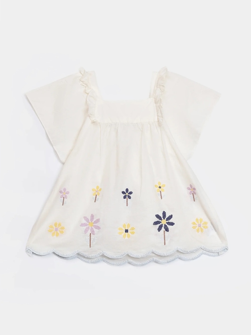 Zara Girls White Embroidered Flutter Sleeve Peasant Top - Floral Detail size 6 - Picture 2 of 10